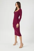 Women's Square-Neck Midi Sweater Dress in Plum Small