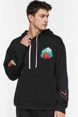 Men Embroidered Cabin Hoodie in Black, XL