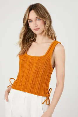 Women's Crochet Sweater-Knit Crop Top in Copper, XL