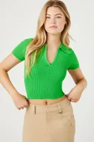 Women's Sweater-Knit Crop Top in Green Small