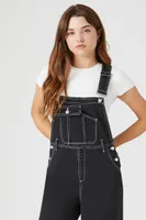 Women's Twill Wide-Leg Cargo Overalls in Black Small