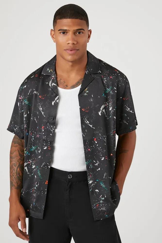 Men Paint Splatter Shirt in Black Small