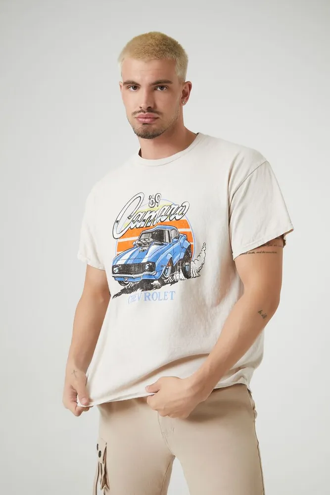 Men Chevrolet Camaro Graphic Tee in Taupe Small