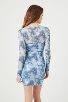 Women's Mesh Floral Print Mini Dress