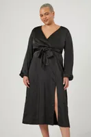 Women's Satin Surplice Maxi Dress in Black, 1X