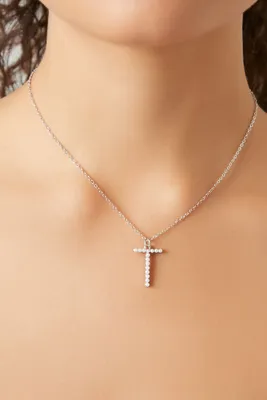Women's Rhinestone Initial Pendant Necklace in Silver/T