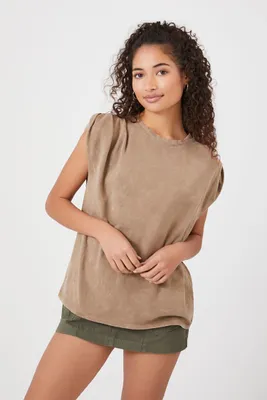 Women's Pintucked Mineral Wash T-Shirt in Taupe Small