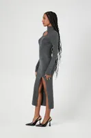 Women's Cutout Turtleneck Midi Sweater Dress in Charcoal Large