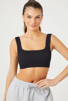 Women's Seamless Ribbed Sports Bra in Black Medium