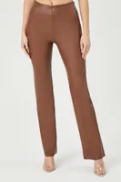 Women's Faux Leather Flare Pants in Chocolate Small