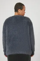 Women's Fuzzy Knit Cardigan Sweater in Grey, 2X