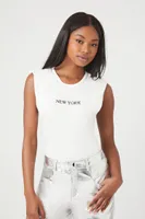 Women's Sleeveless New York Graphic Bodysuit in Cream Small