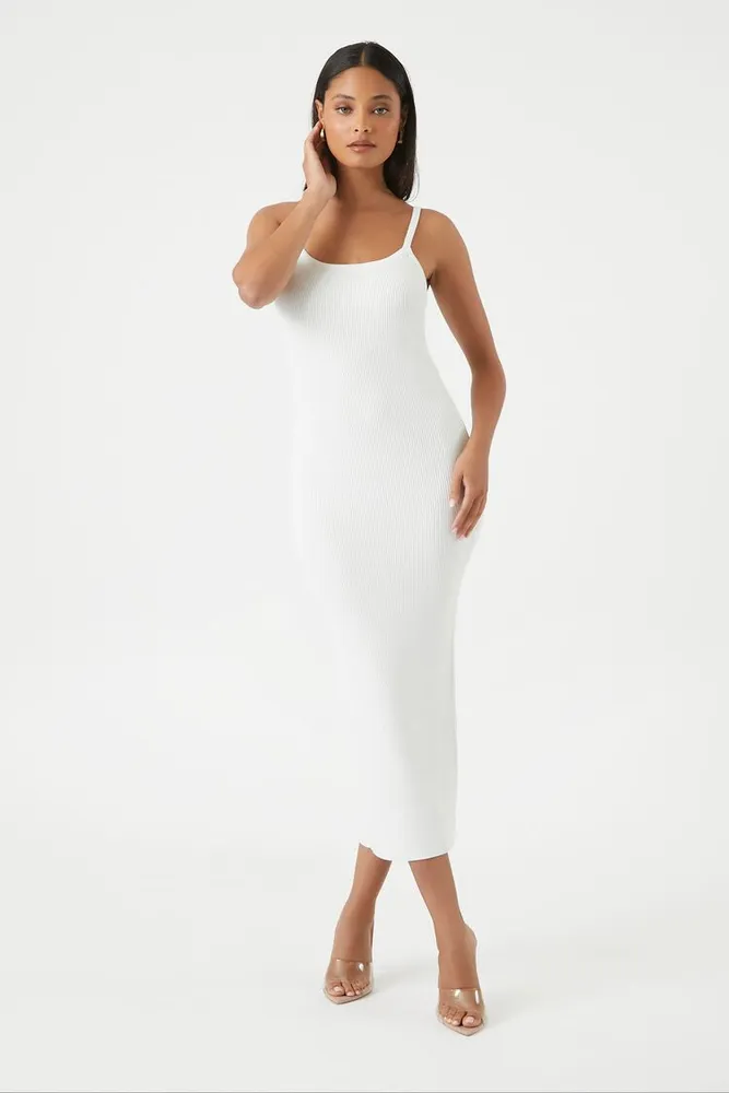 Women's Bodycon Ribbed Sweater Dress White/White