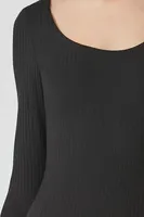 Women's Ribbed Knit Scoop Mini Dress Black