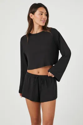 Women's Drawstring Pajama Shorts in Black Medium