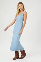 Women's Frayed Denim Maxi Dress in Light Denim Large