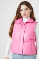 Women's Faux Leather Quilted Puffer Vest in Pink Large