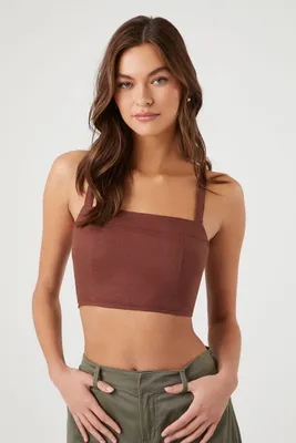 Women's Smocked Tie-Back Crop Top in Cappuccino Medium