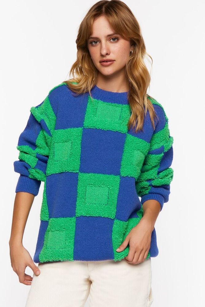 Women's Fuzzy Checkered Sweater