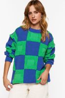 Women's Fuzzy Checkered Sweater Blue/Green