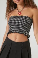 Women's Gingham Plaid Ruffle Cropped Tube Top in Black/White Medium