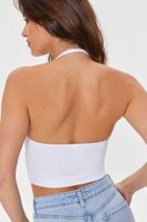 Women's Seamless Ribbed Knit Halter Top in White Large