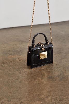 Women's Faux Patent Leather Mini Crossbody Bag in Black