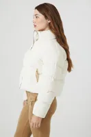 Women's Corduroy Quilted Puffer Jacket in White Large