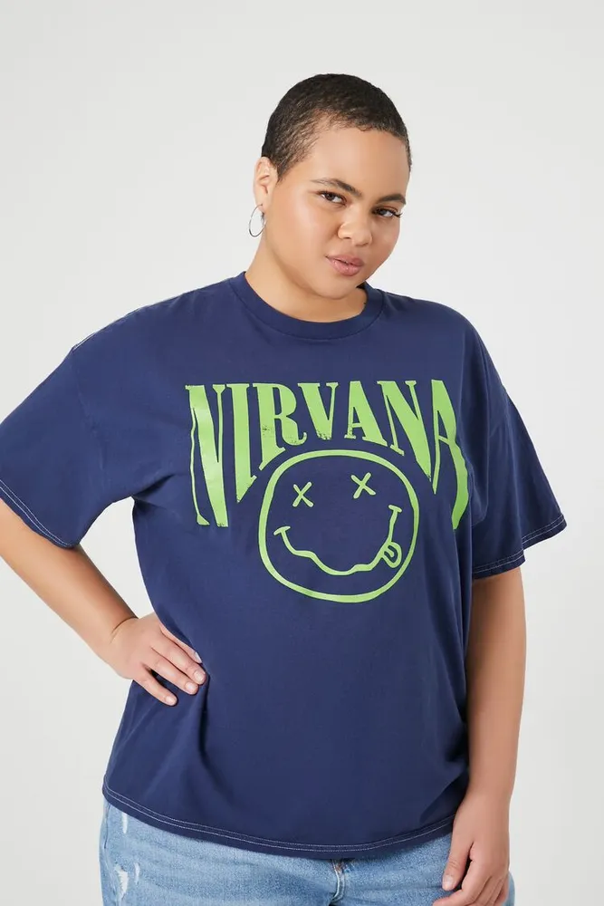 Women's Nirvana Graphic T-Shirt in Blue, 0X