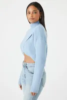 Women's Turtleneck Tulip-Hem Sweater in Blue Medium