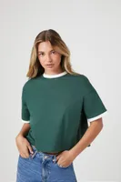 Women's Dropped-Sleeve Ringer T-Shirt in Green/White Large