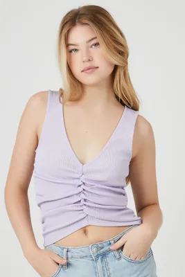 Women's Ruched Cropped Tank Top in Dusty Lavender Medium