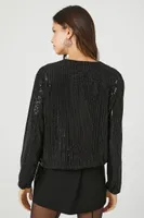 Women's Sequin Bomber Jacket in Black Small