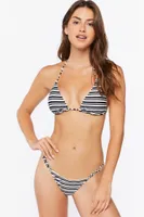 Women's Striped High-Leg Bikini Bottoms in Black/Vanilla Large