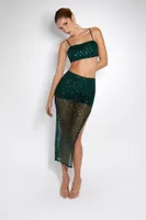 Women's Sequin Cropped Cami & Midi Skirt Set in Hunter Green Large