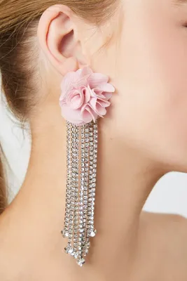 Women's Flower Rhinestone Box Drop Earrings in Pink/Clear