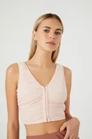 Women's Ruched Mesh Crop Top in Pink Medium