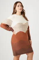 Women's Colorblock Mini Sweater Dress in Tan, 3X