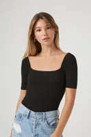 Women's Fitted Rib-Knit Bodysuit in Black, XS