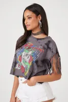 Women's Tie-Dye Poison Fringe Cropped T-Shirt in Grey Small