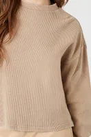 Women's Waffle Knit Drop-Sleeve Top in Sand Large