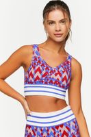 Women's Seamless Geo Print Longline Sports Bra in High Risk Red/Blue Small