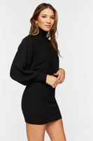 Women's Ribbed Sweater & Mini Skirt Set in Black, XXL