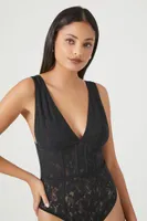 Women's Plunging Lace Bodysuit in Black Medium