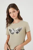 Women's Aerosmith Graphic Baby T-Shirt in Taupe Small