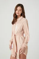 Women's Satin Midi Shirt Dress in Light Pink Medium