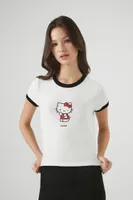 Women's Hello Kitty Ringer Baby T-Shirt in White, XS