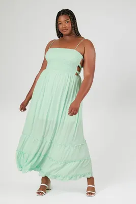 Women's Smocked Cutout Maxi Dress in Jade, 3X