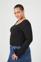 Women's Ribbed Bell-Sleeve Top in Black, 2X