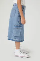 Girls Denim Cargo Skirt (Kids) in Medium Denim, 13/14